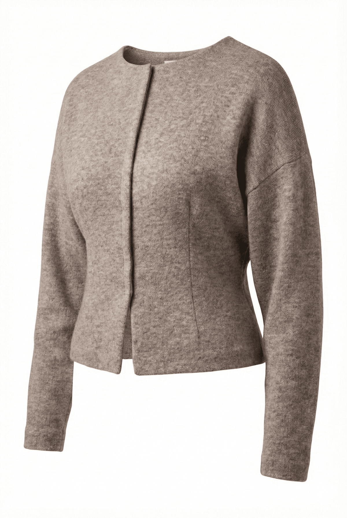 Taliowany sweter-żakiet z czystej wełny / rayon / tencel na modelce, elegancki i kobiecy, odzież z kategorii kardiganów