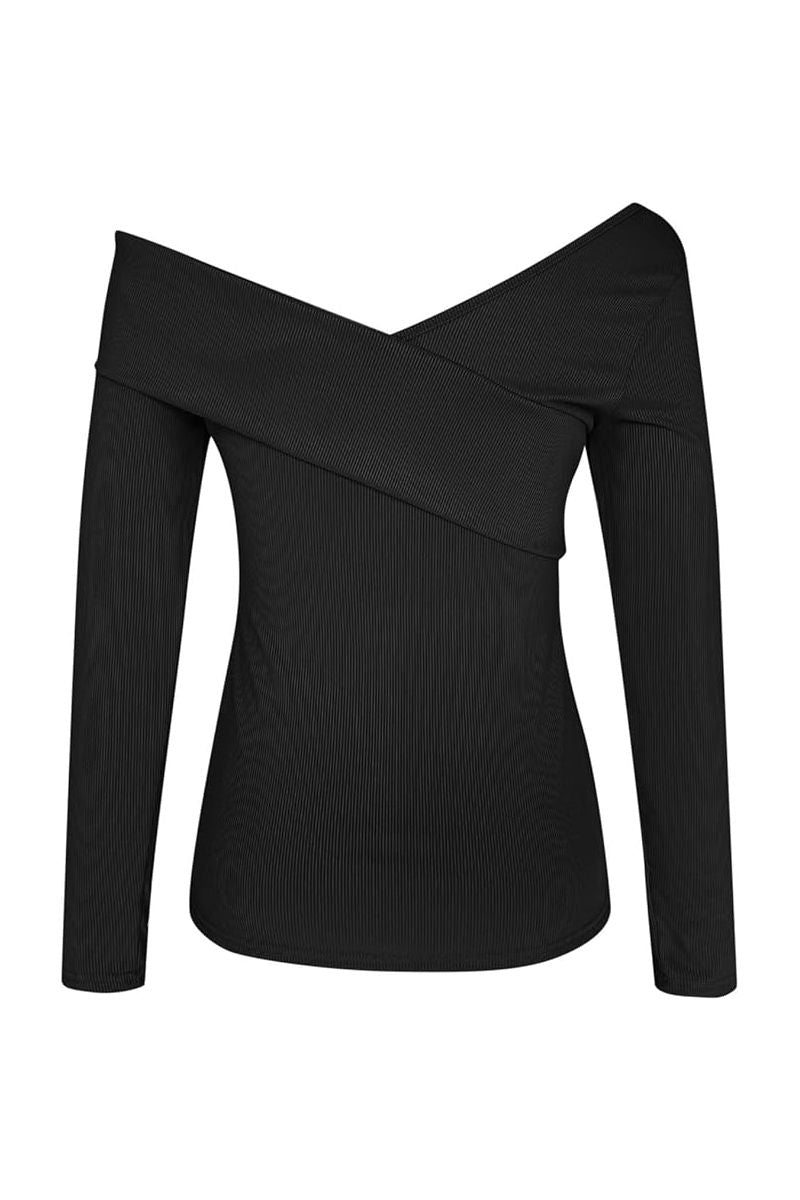 Elegancka czarna bluzka z odkrytymi ramionami LARA