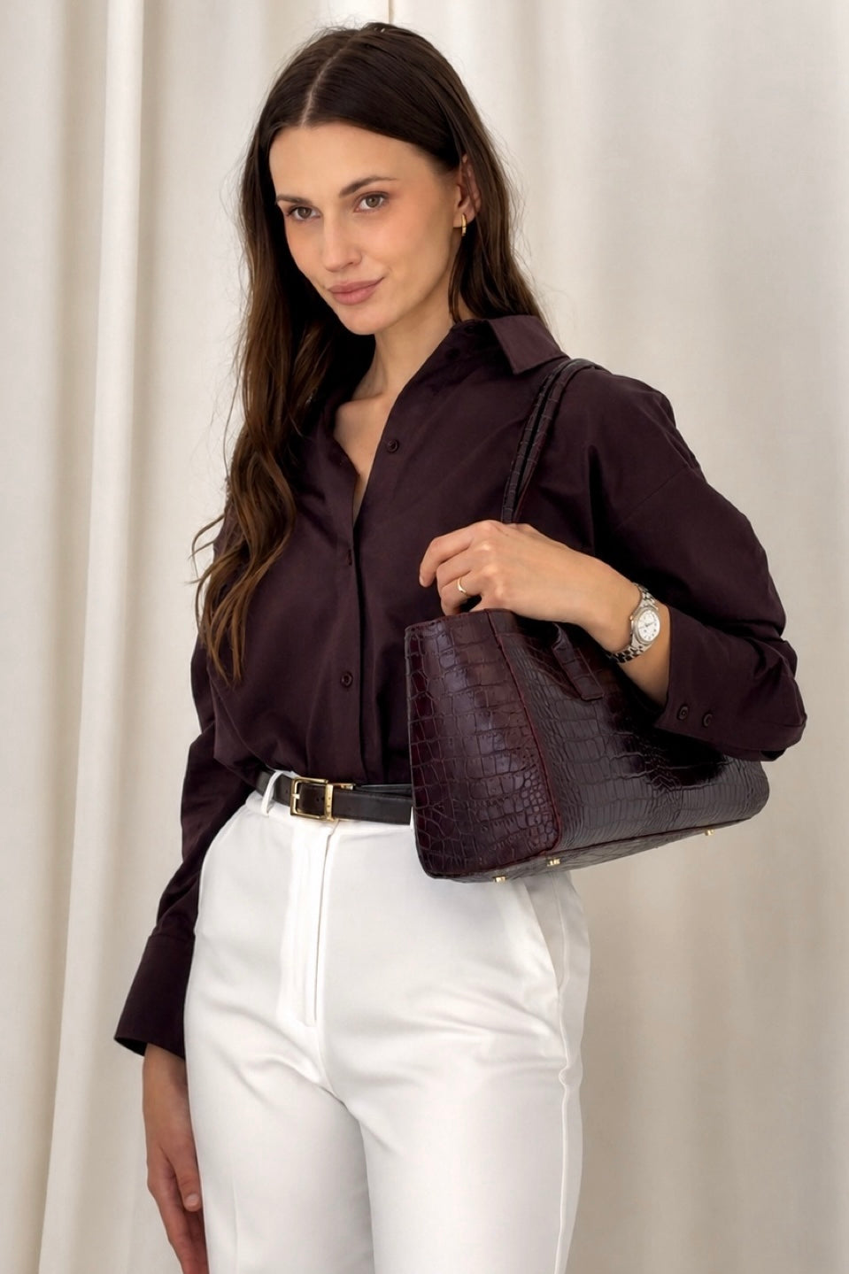 Elegancka dzianinowa koszula bawełniana damska oversize - Olga