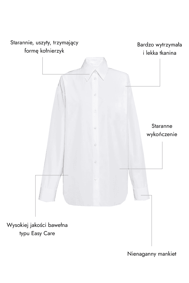 Biała koszula oversize - starannie wykonana, z wysokiej jakości tkanina, bawełna typu Easy Care 