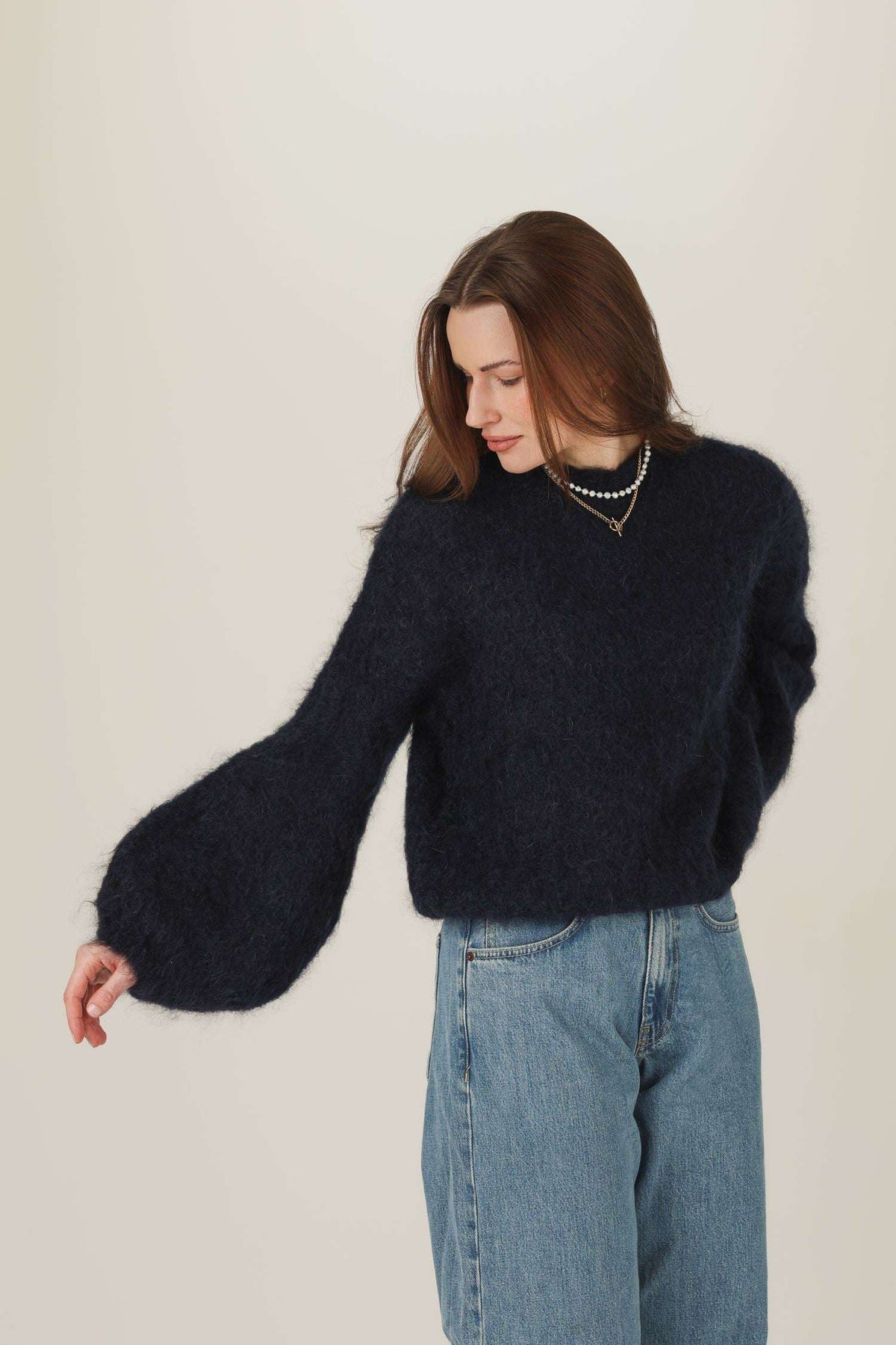 Sweter moherowy Tender - krem / granat / taupe