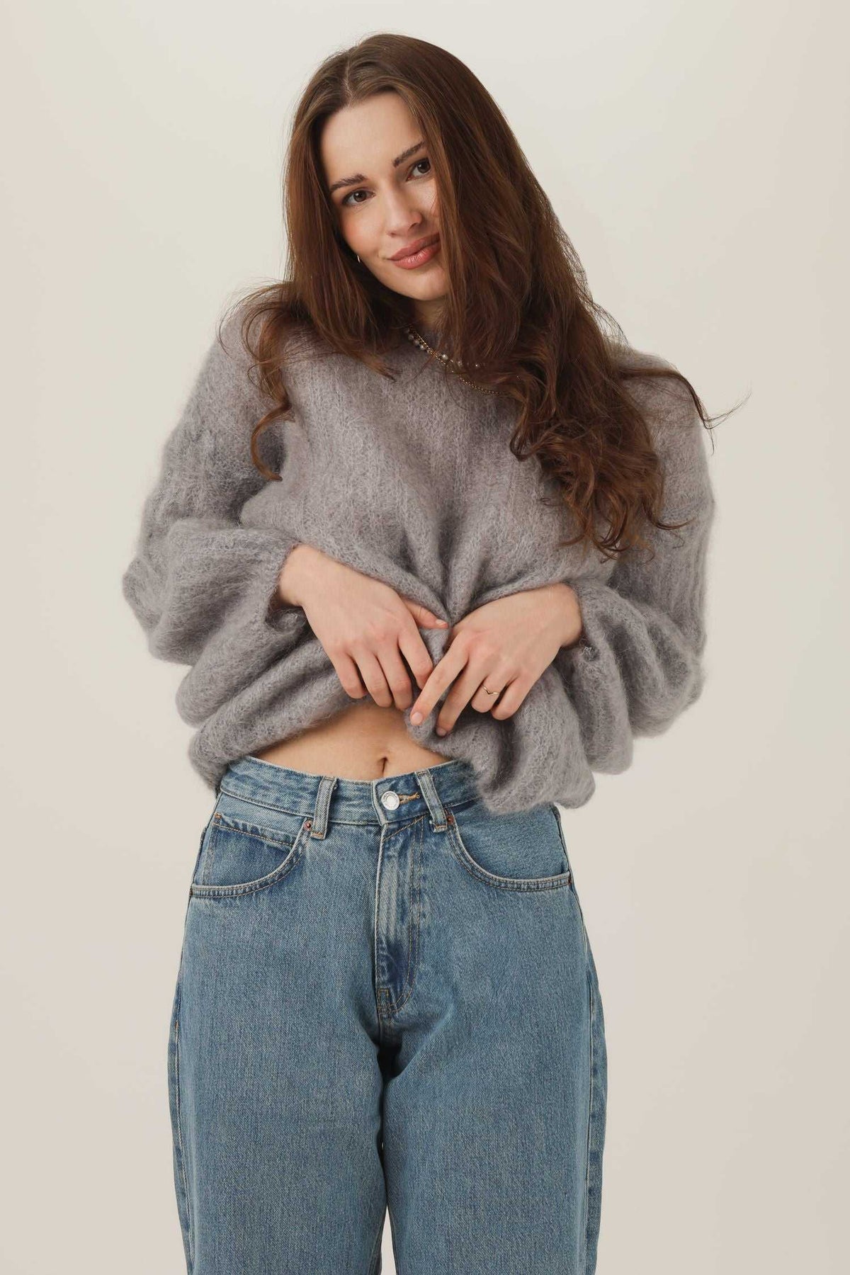 Sweter moherowy Tender krem granat taupe