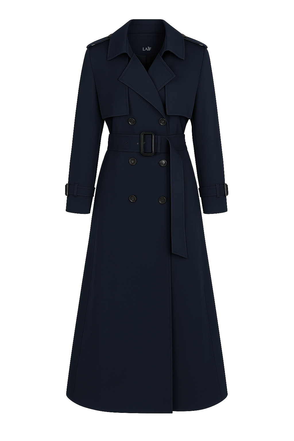 Trencz 02 Elegant Navy - Granatowy płaszcz damski